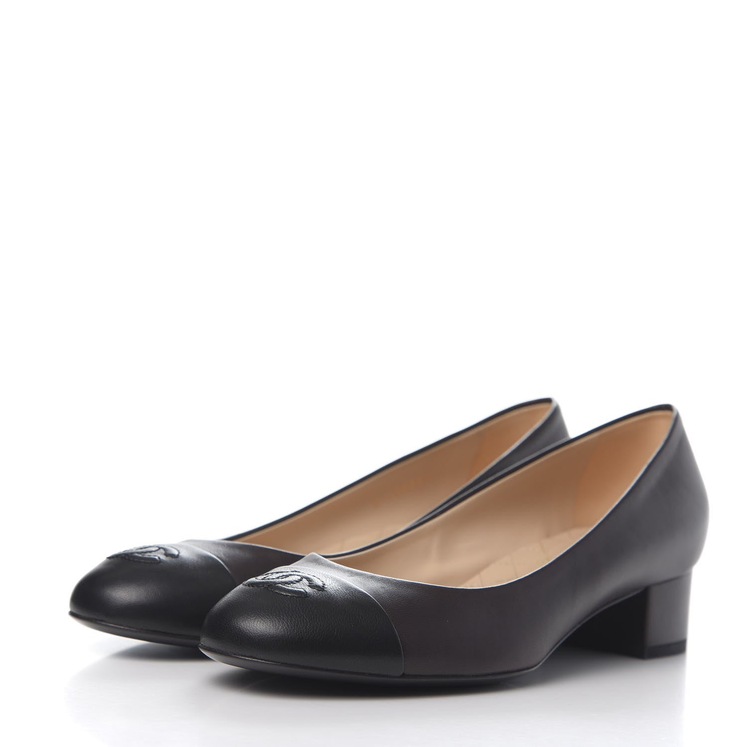 Chanel Lambskin CC Cap Toe Pumps 38.5 Dark Brown Black 3 of 9