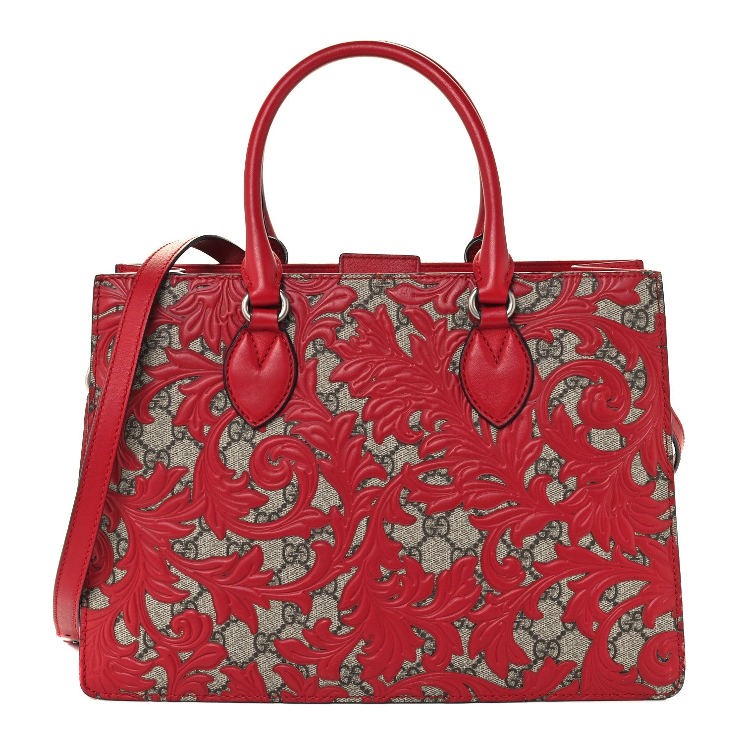 Gucci GG Supreme Monogram Arabesque Small Top Handle Bag Beige Hibiscus Red 1 of 10