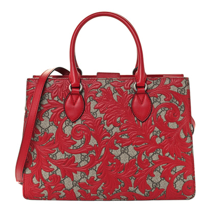 Gucci GG Supreme Monogram Arabesque Small Top Handle Bag Beige Hibiscus Red 1 of 10