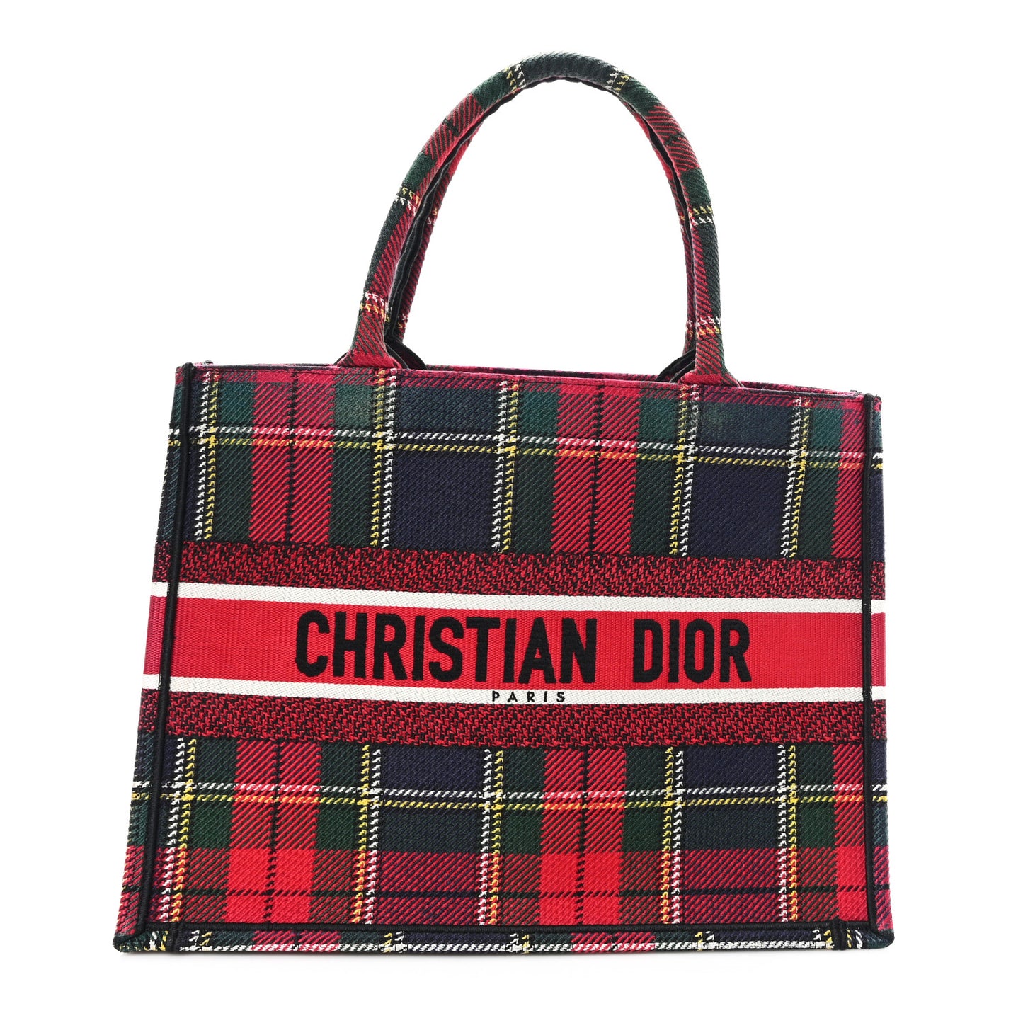 Canvas Embroidered Medium Tartan Check Book Tote Red Multicolor
