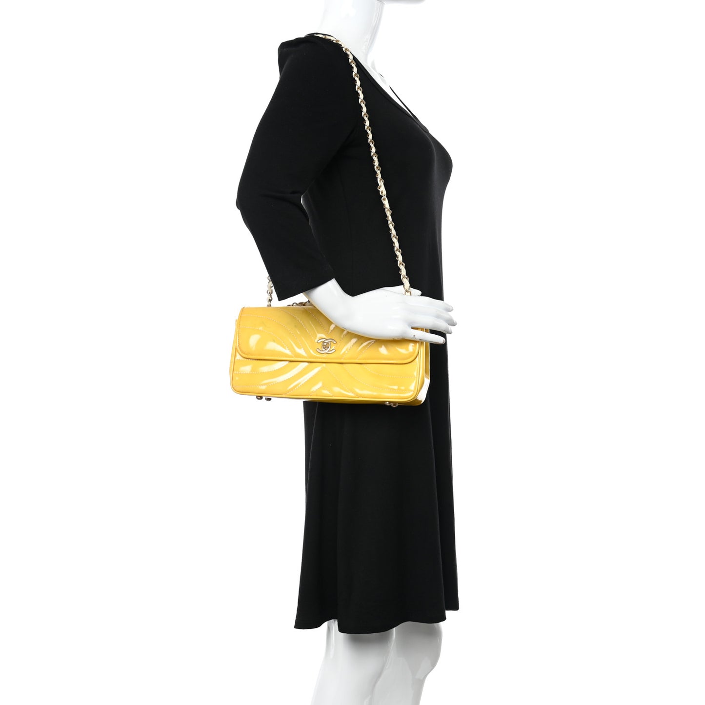 Patent Quilted East West Flap Yellow