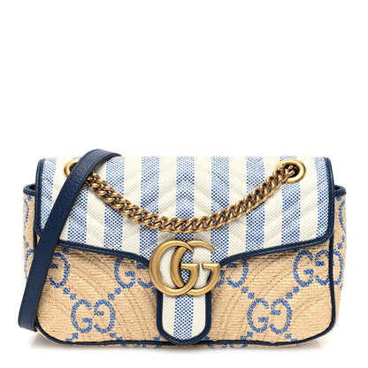Gucci Raffia GG Monogram Matelasse Small GG Marmont Shoulder Bag Natural Royale Off White 1 of 9