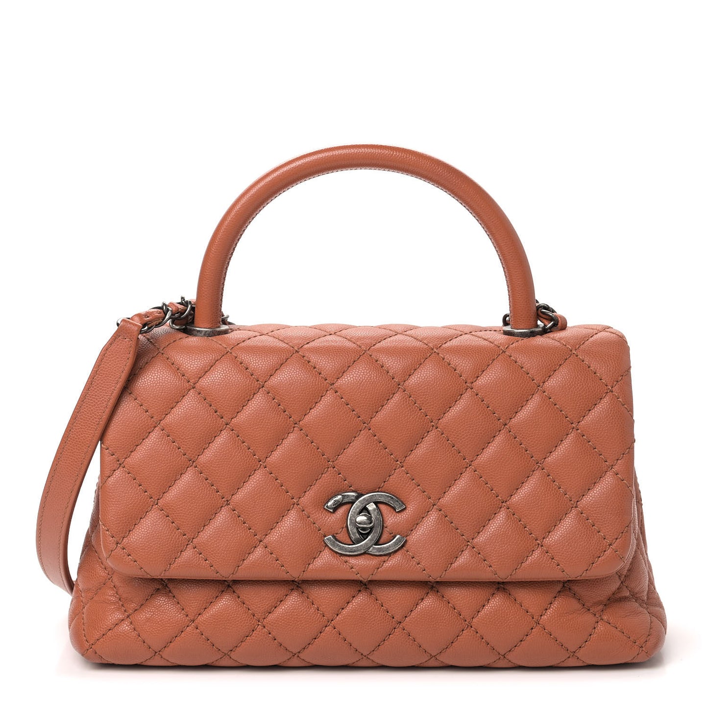 Caviar Quilted Small Coco Handle Flap Camel