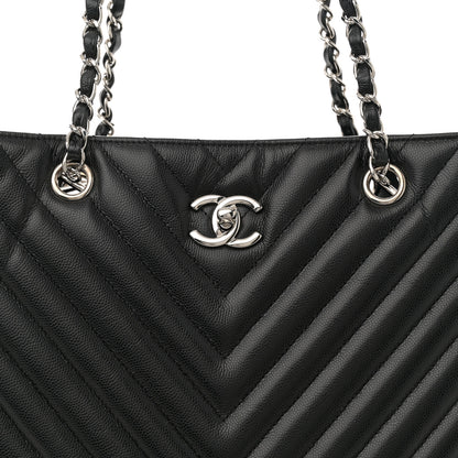 Chanel Caviar Chevron Quilted Large Shopping Tote Tote Black 8 of 10