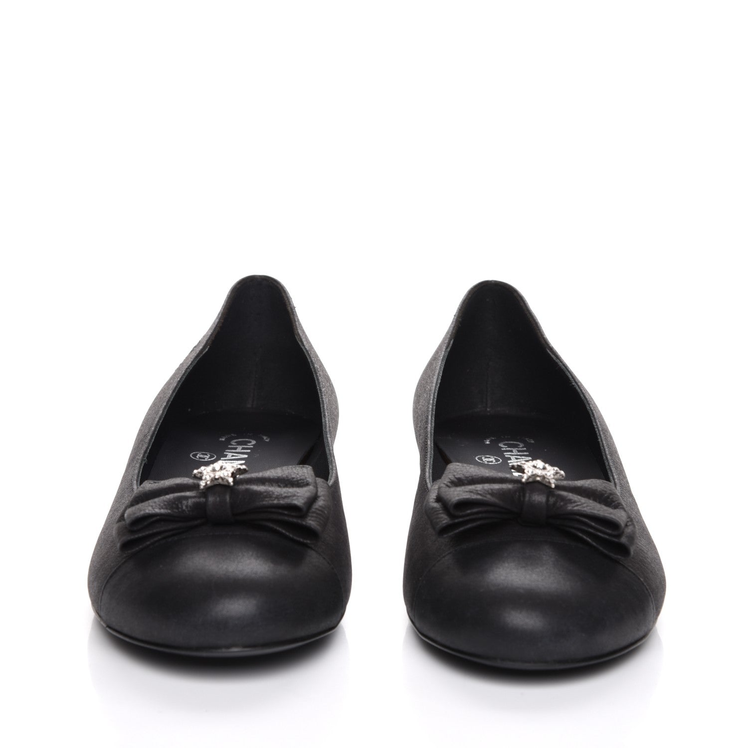 Chanel Buffalo Glitter Bow Ballerina Flats 38.5 Black 2 of 8