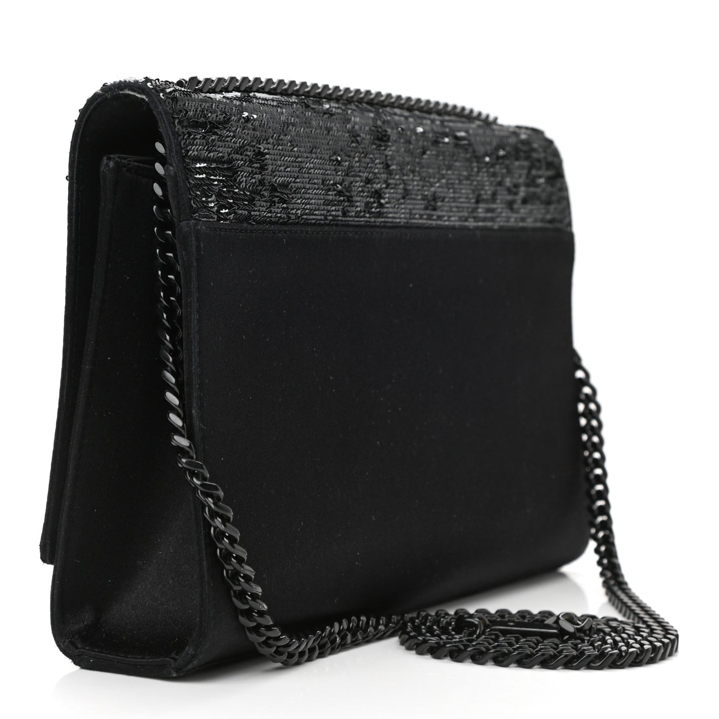 Sequin Flip Satin Monogram Kate Chain Wallet Black