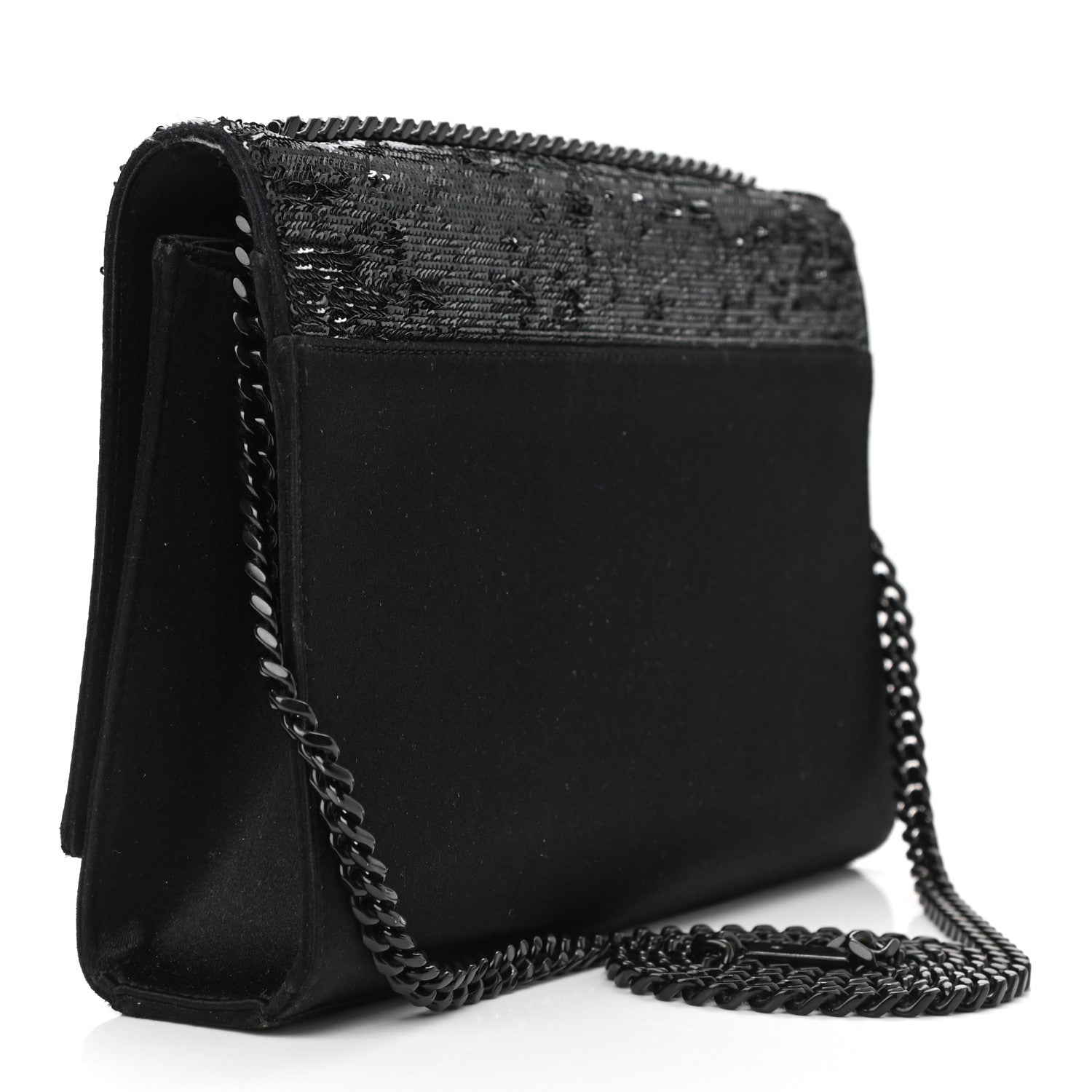 Saint Laurent Sequin Flip Satin Monogram Kate Chain Wallet Black 3 of 11