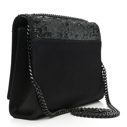 Saint Laurent Sequin Flip Satin Monogram Kate Chain Wallet Black 3 of 11
