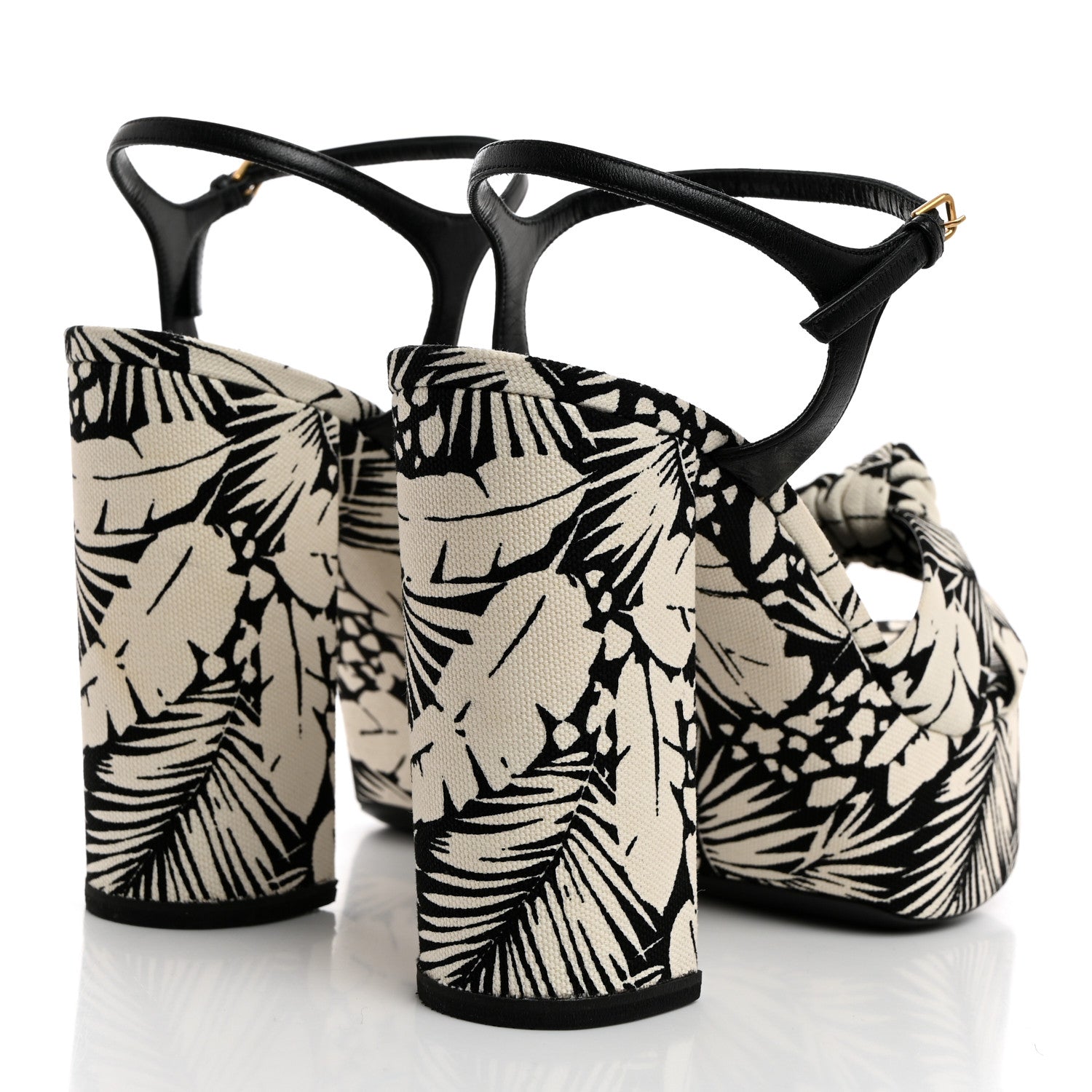 Saint Laurent Canvas Floral Bianca 125 Platform Sandals 40 Black White 4 of 8