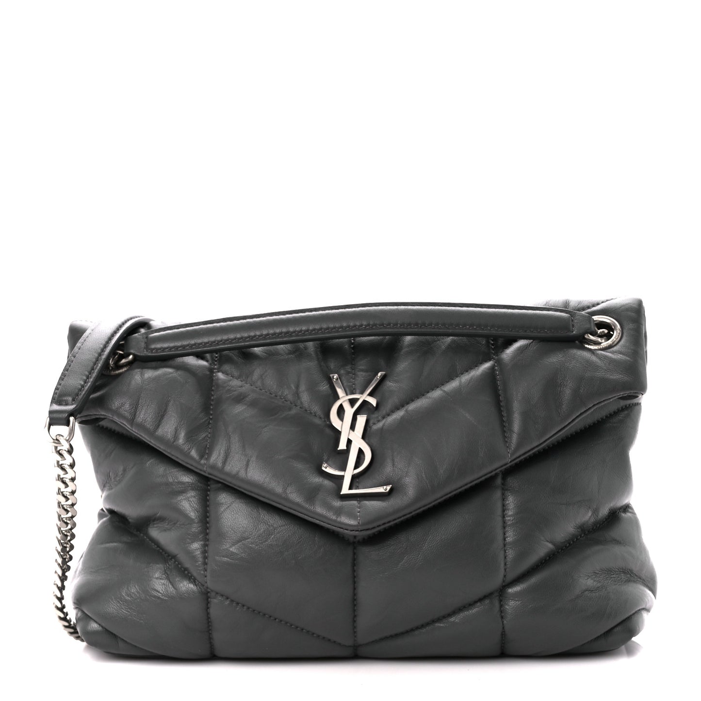 Lambskin Quilted Small Loulou Puffer Monogram Chain Satchel Concrete