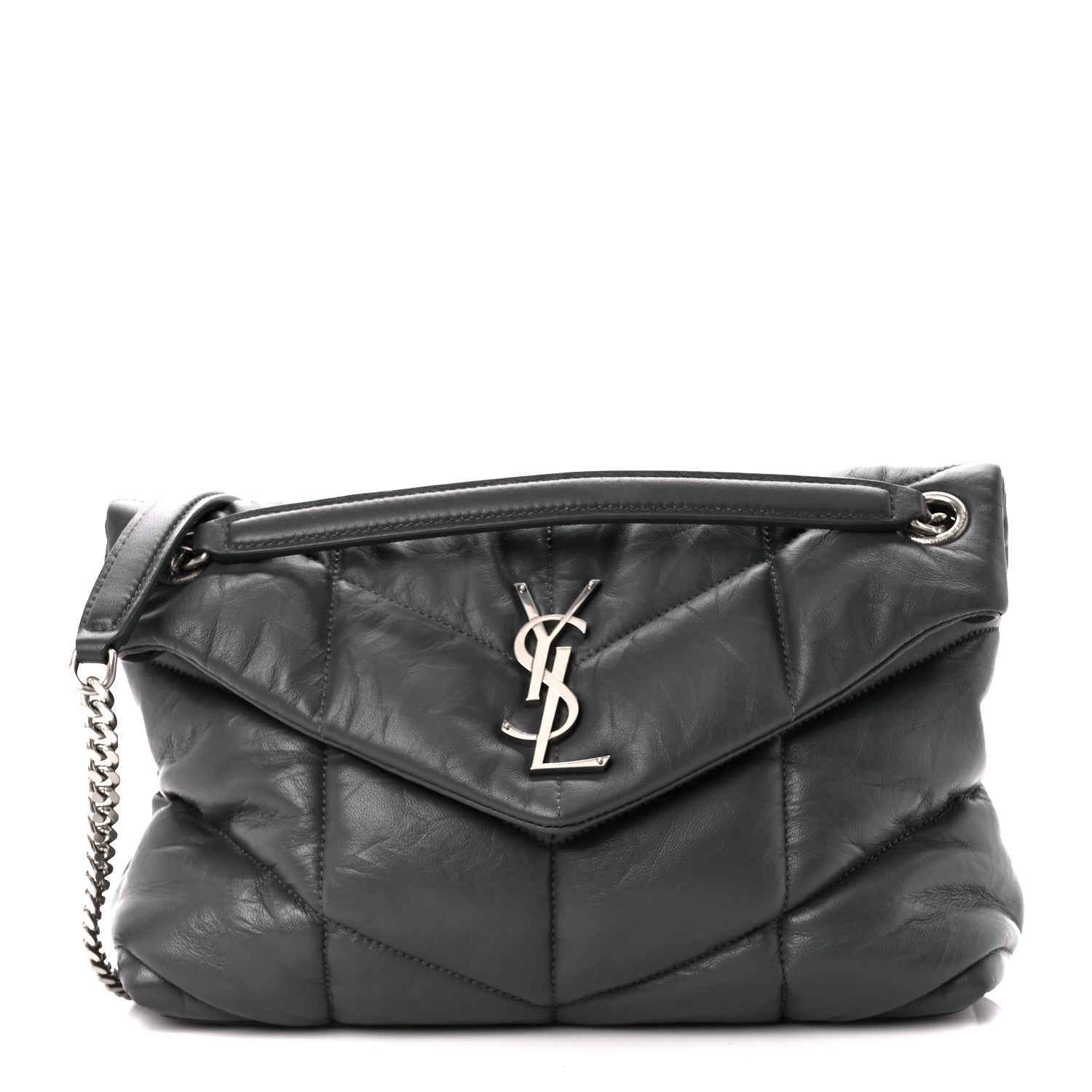 Saint Laurent Lambskin Quilted Small Loulou Puffer Monogram Chain Satchel Concrete 1 of 11