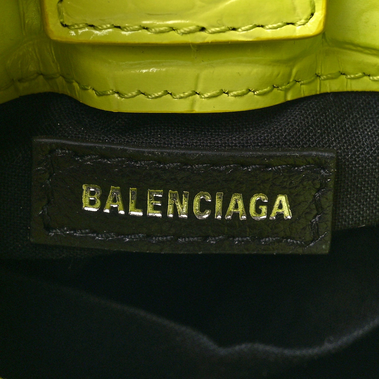 Balenciaga Calfskin Crocodile Embossed Logo Shopping Phone Holder Bag Lime 6 of 10