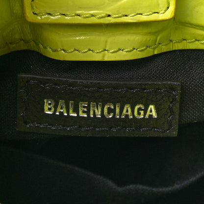 Balenciaga Calfskin Crocodile Embossed Logo Shopping Phone Holder Bag Lime 6 of 10