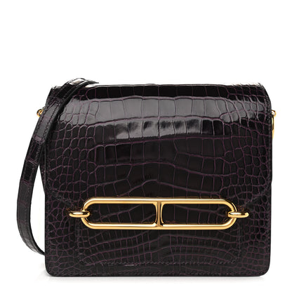 Hermes Shiny Alligator Mini Sac Roulis Prunoir 1 of 10