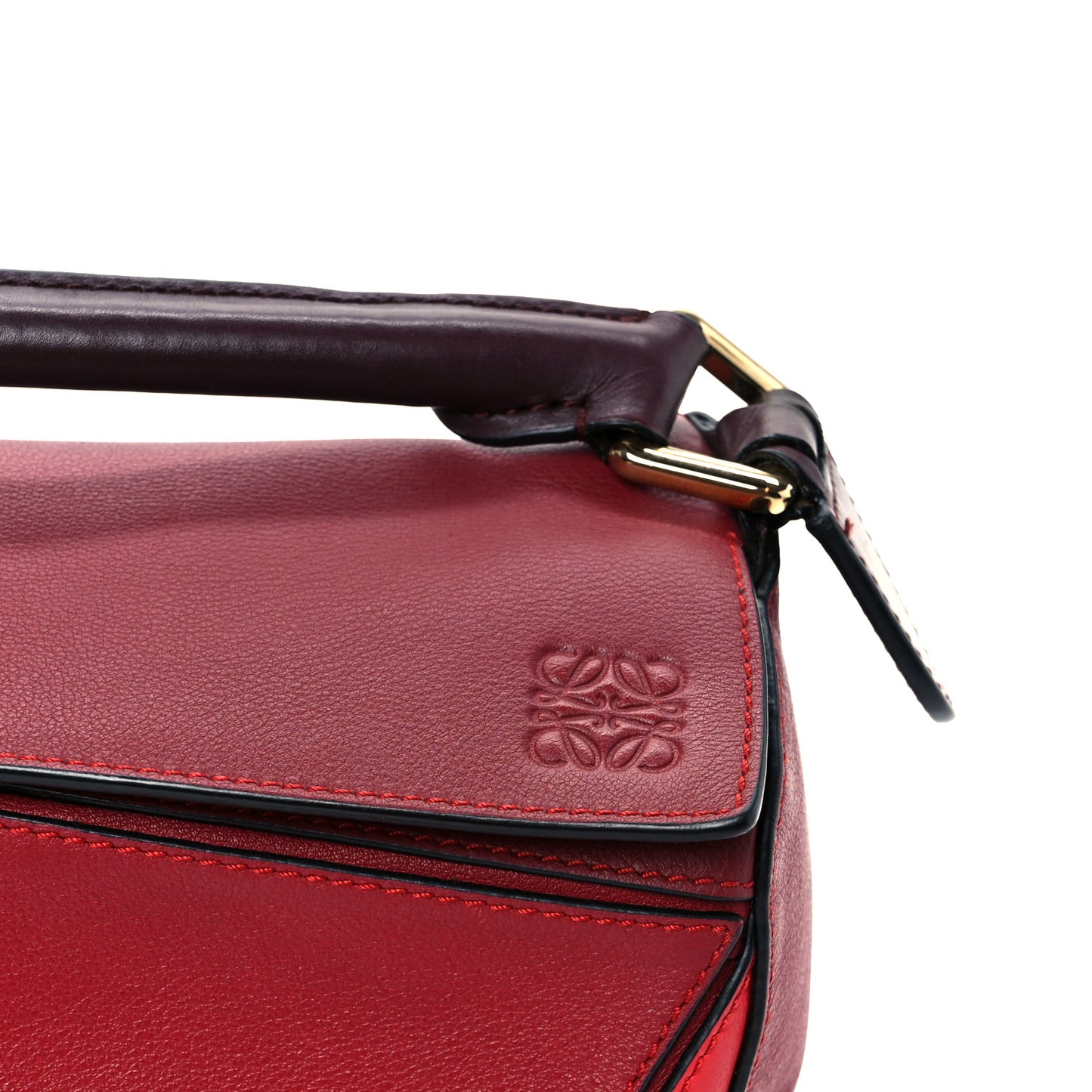 Calfskin Colorblock Small Puzzle Bag Red