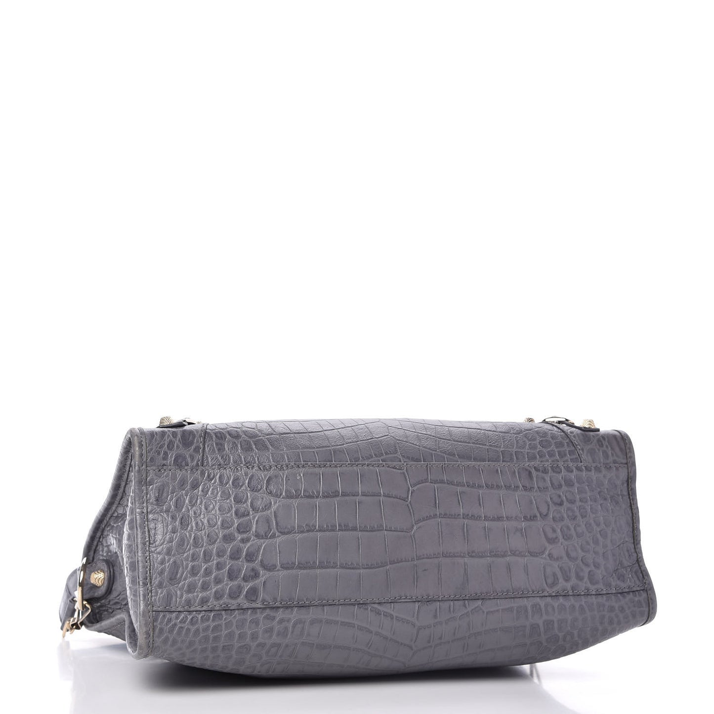 Calfskin Crocodile Embossed Giant 12 Gold Hardware City Gris Beton