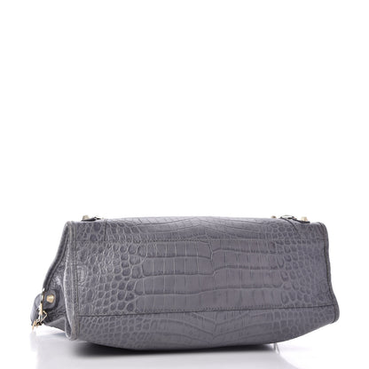 Balenciaga Calfskin Crocodile Embossed Giant 12 Gold Hardware City Gris Beton 4 of 9