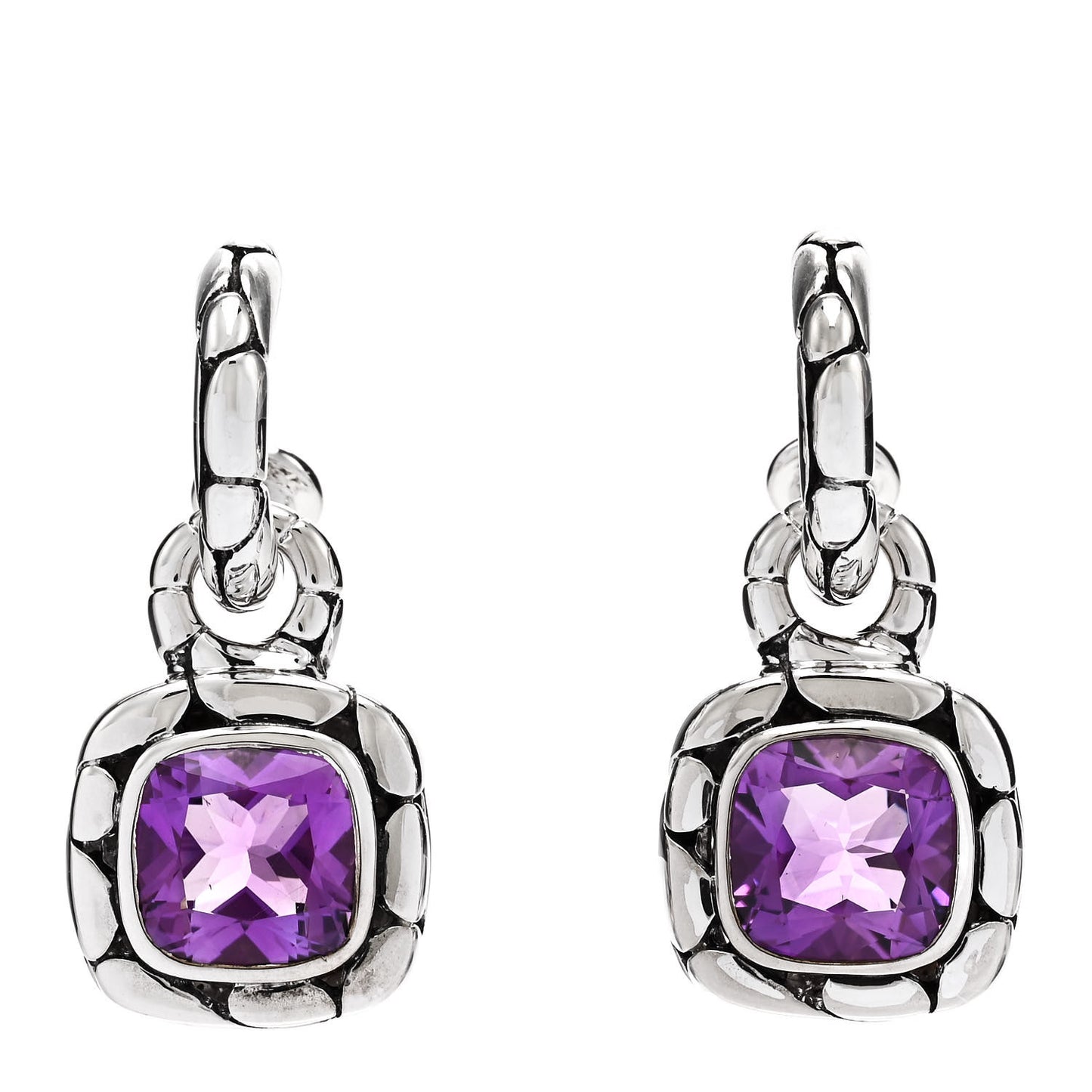 Sterling Silver Amethyst Kali Square Drop Earrings