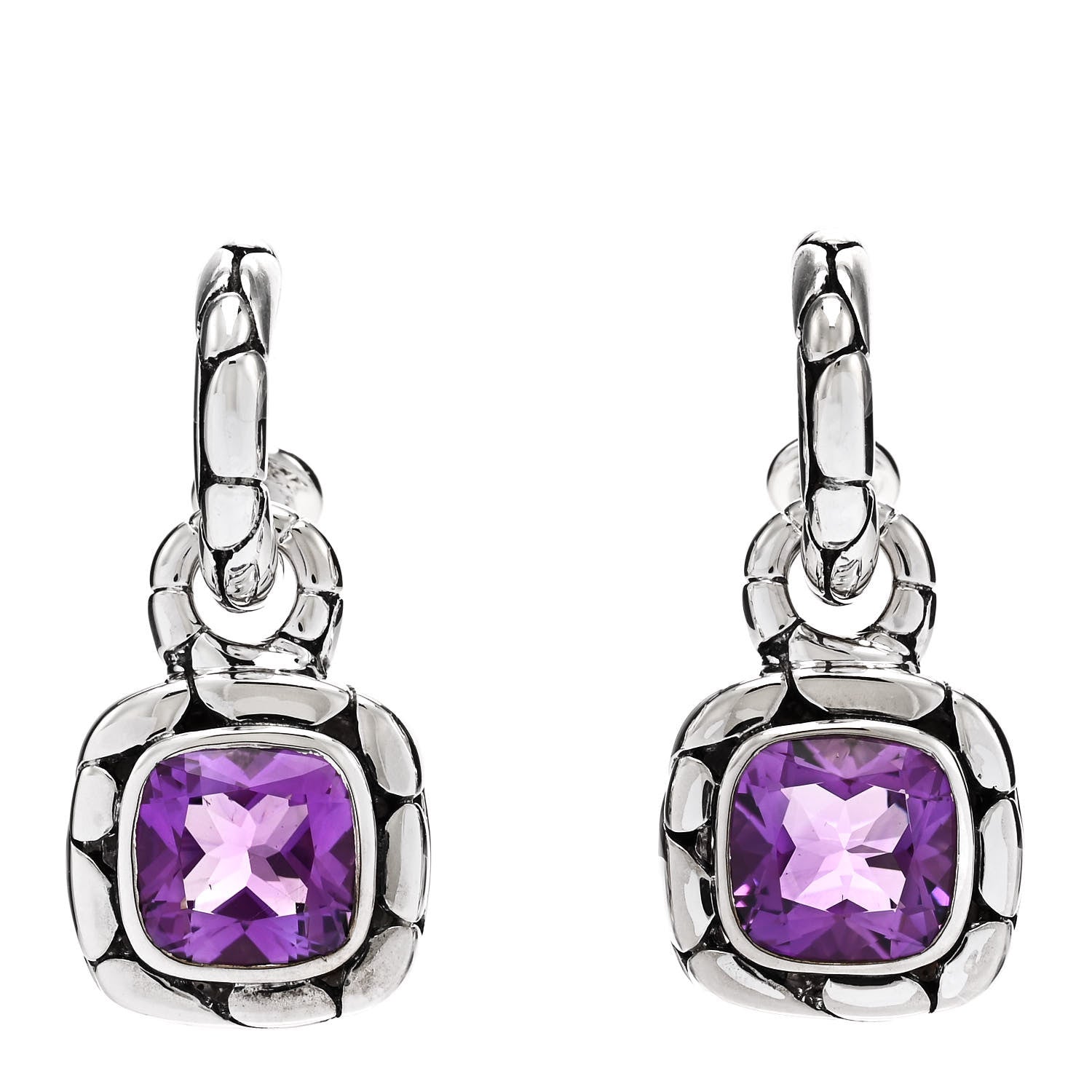 John Hardy Sterling Silver Amethyst Kali Square Drop Earrings 1 of 4