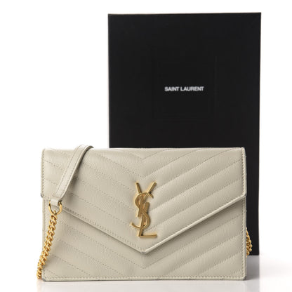 Saint Laurent Grain De Poudre Matelasse Chevron Monogram Envelope Chain Wallet Nude Powder 15 of 15