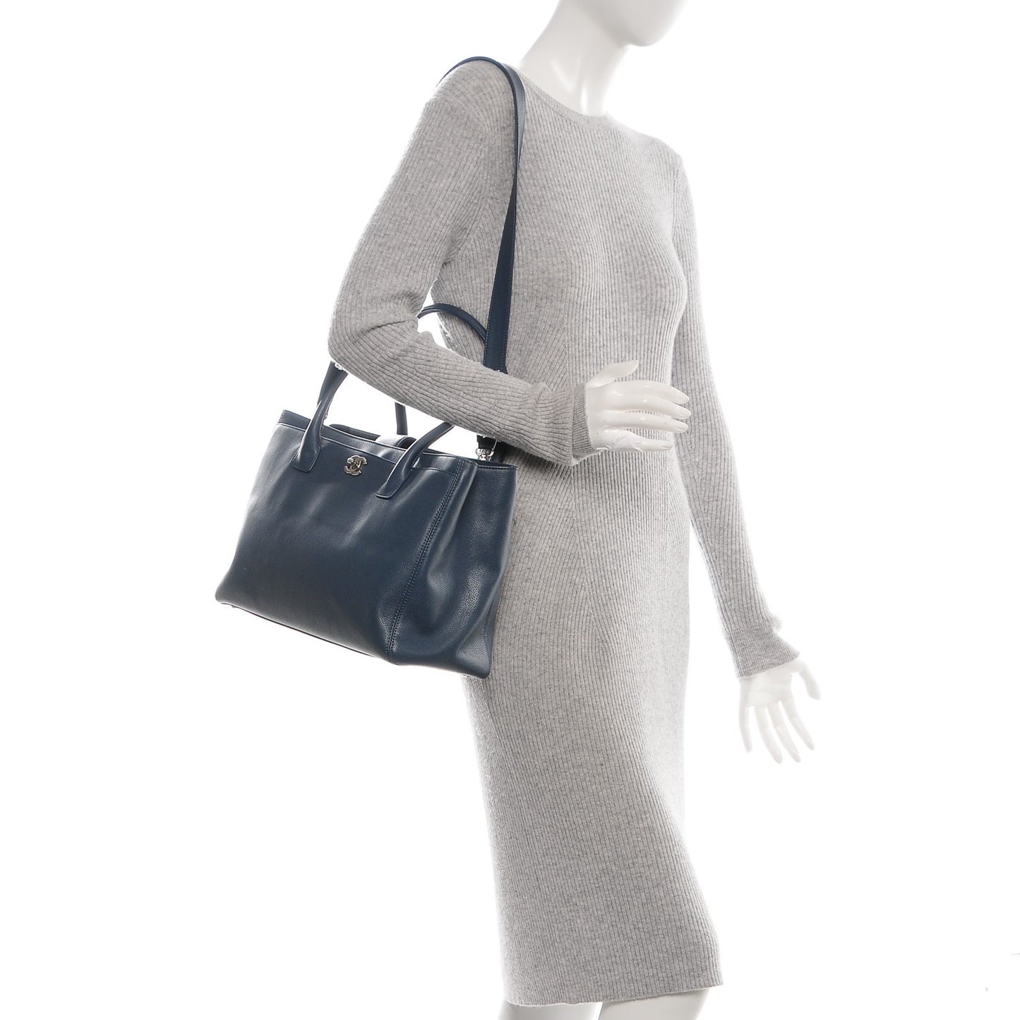 Calfskin Cerf Executive Shopper Tote Blue