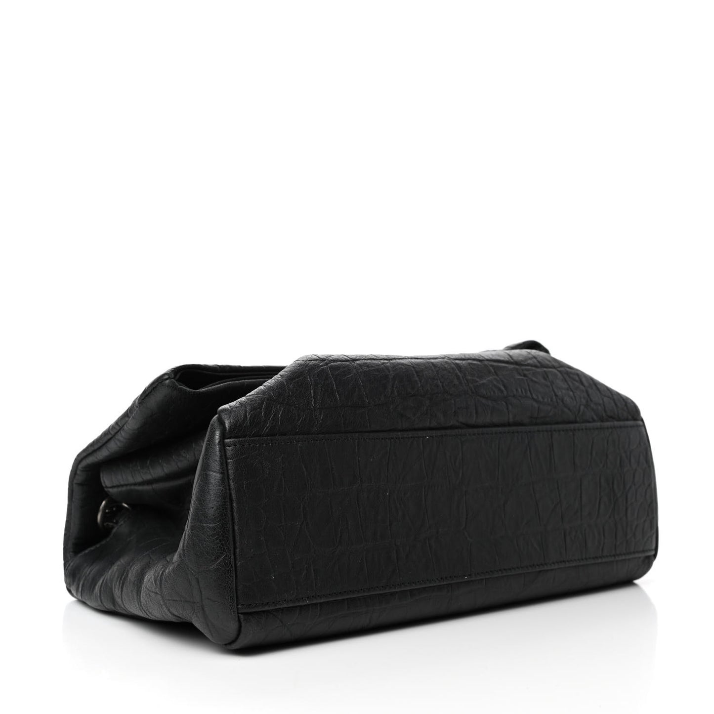 Calfskin Crocodile Embossed Medium West Hollywood Monogram Fold-Over Black