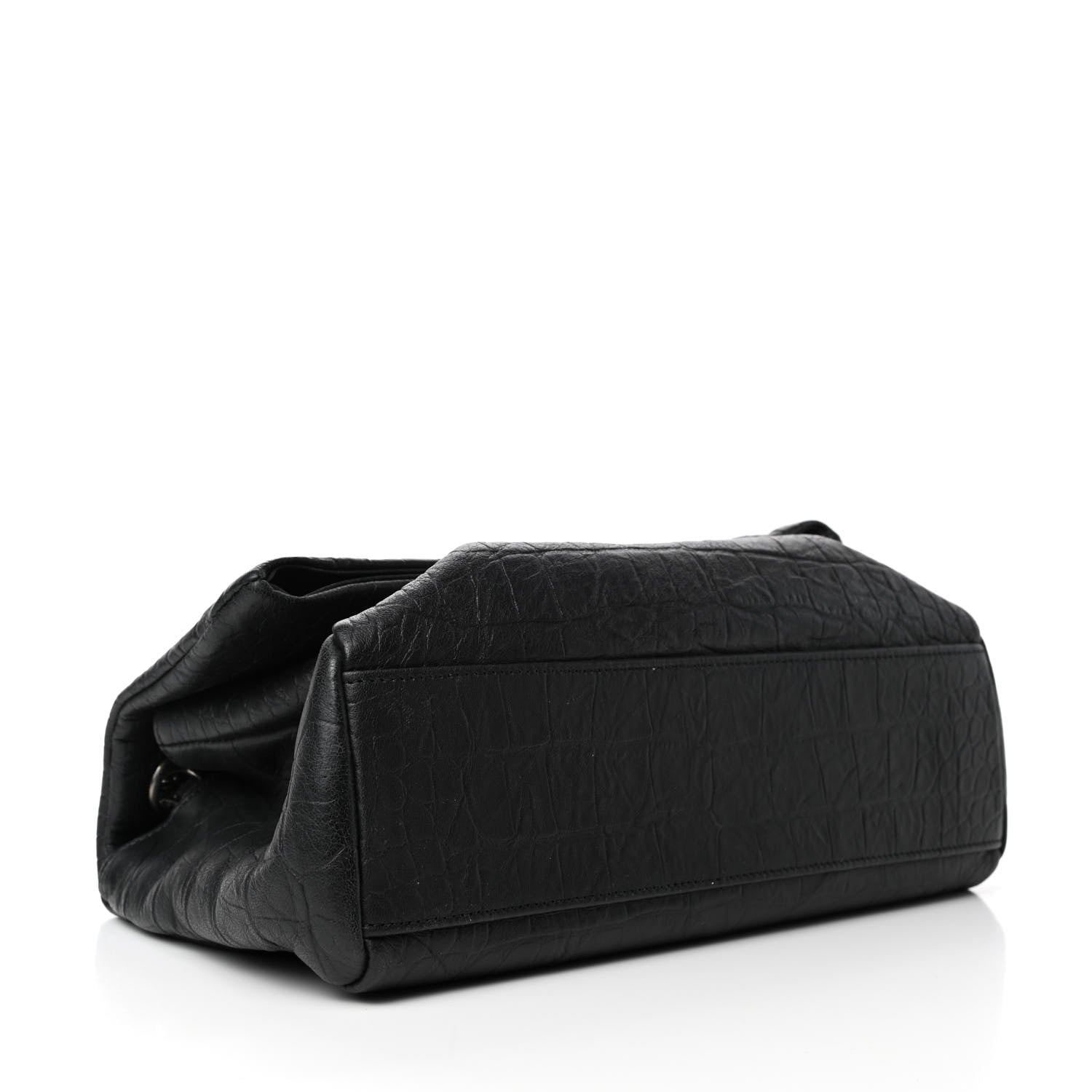 Saint Laurent Calfskin Crocodile Embossed Medium West Hollywood Monogram Fold-Over Black 3 of 4