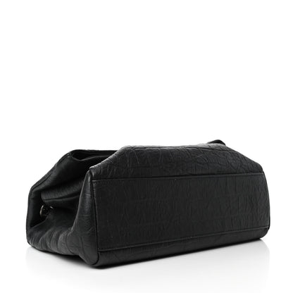 Saint Laurent Calfskin Crocodile Embossed Medium West Hollywood Monogram Fold-Over Black 3 of 4