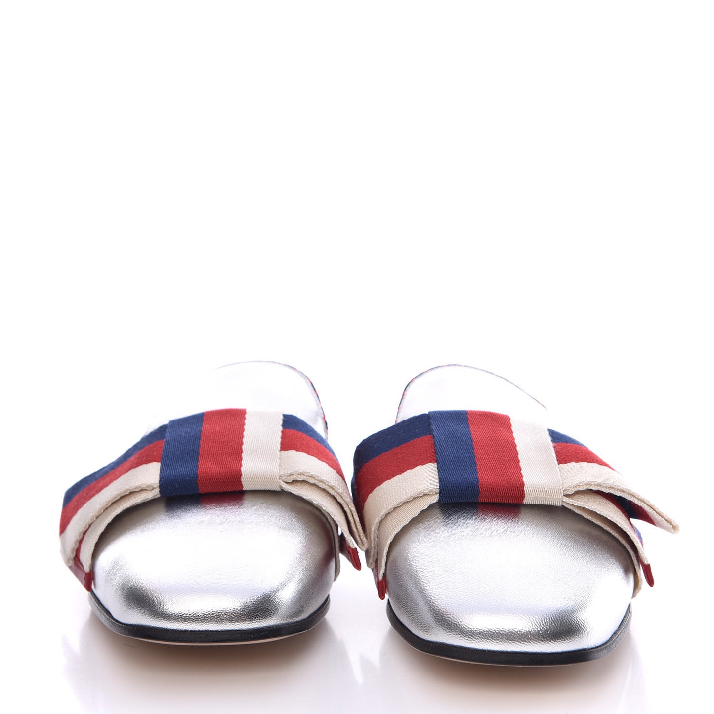 Metallic Calfskin Stylvie Bow Slippers 36.5 Silver