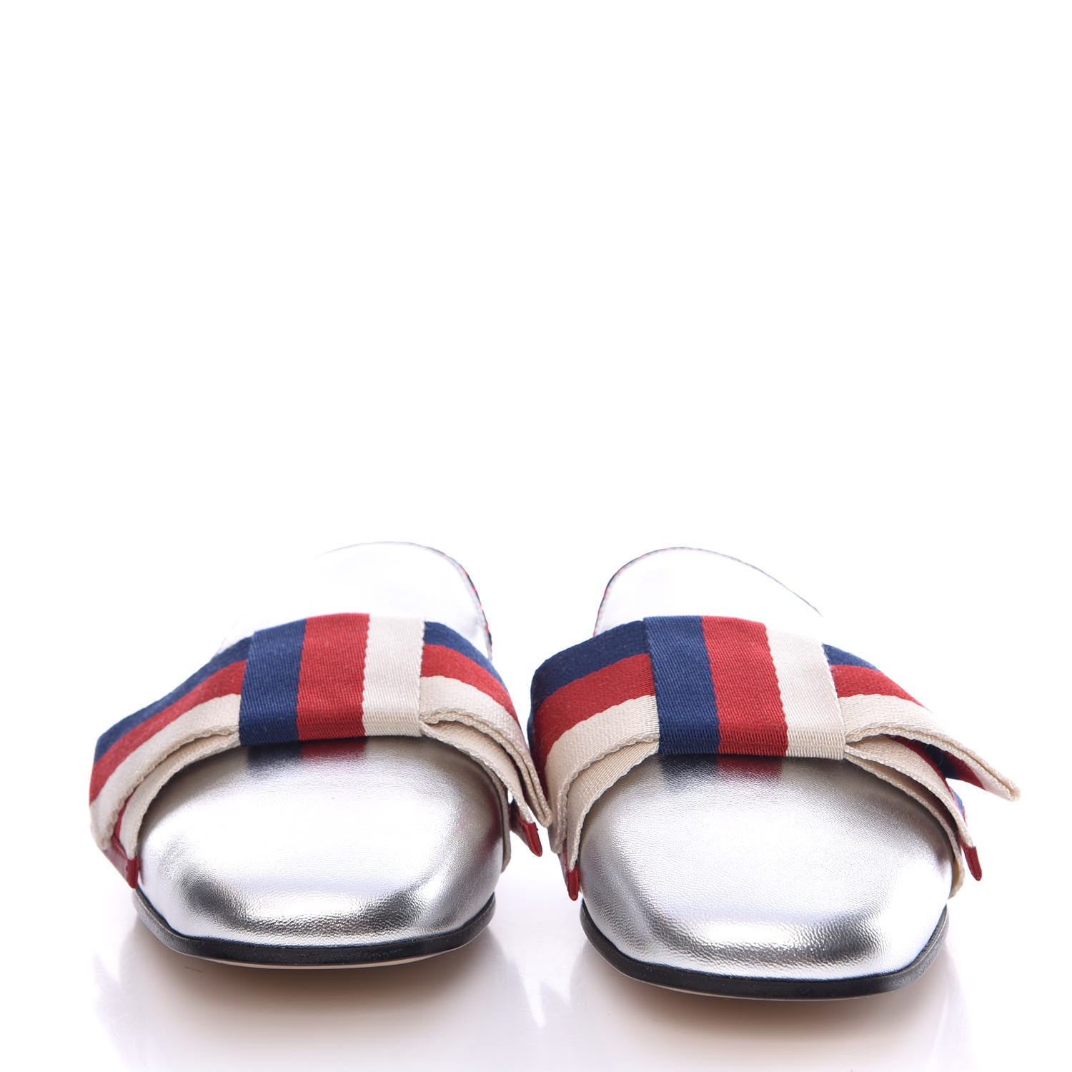Gucci Metallic Calfskin Stylvie Bow Slippers 36.5 Silver 2 of 8