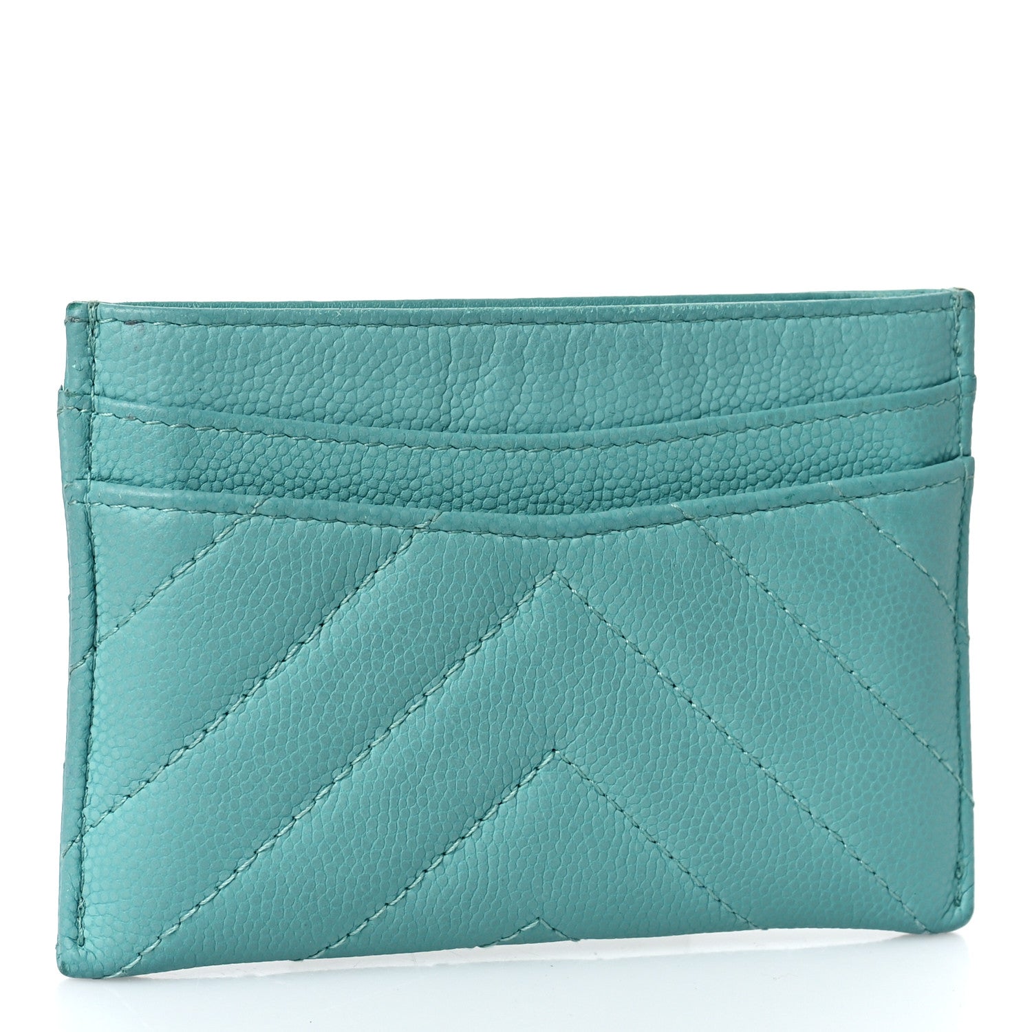 Chanel Caviar Chevron Quilted Card Holder Turquoise 4 of 10