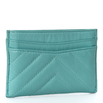 Chanel Caviar Chevron Quilted Card Holder Turquoise 4 of 10
