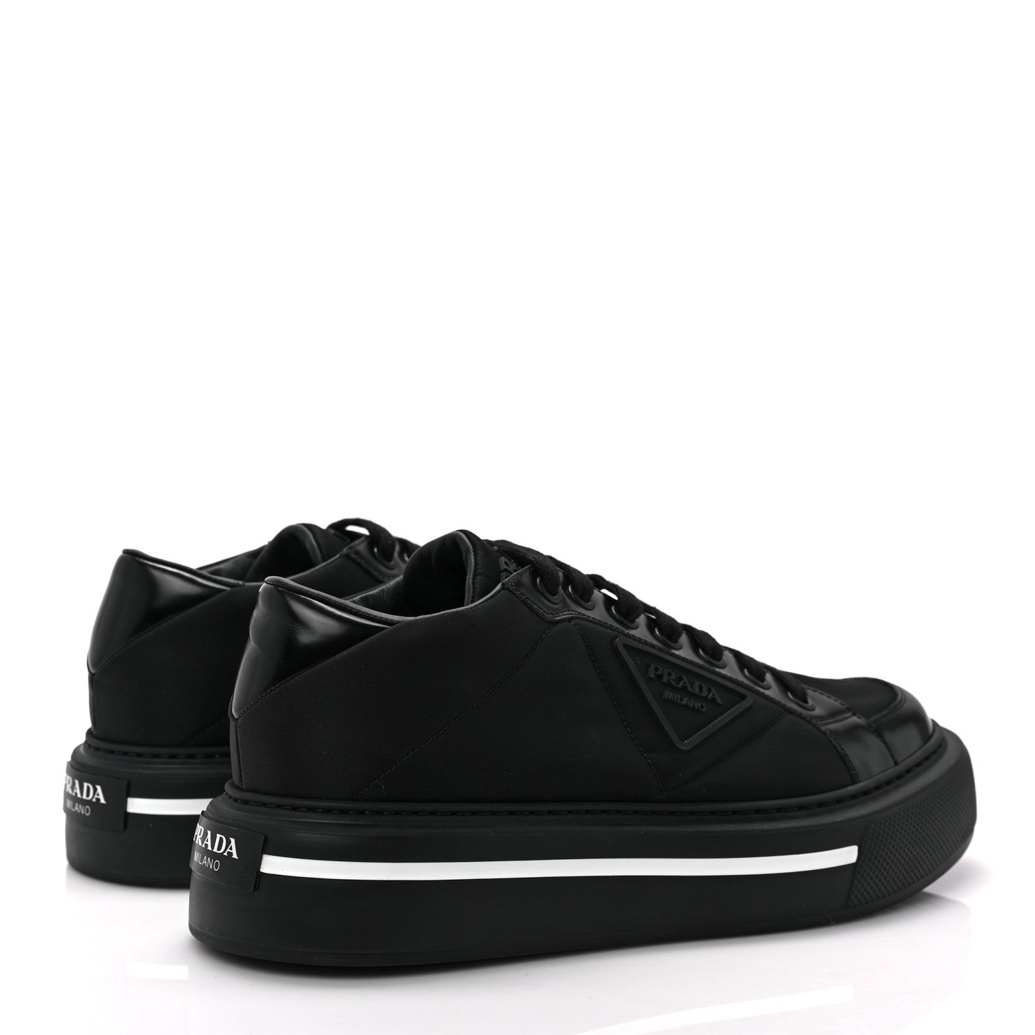 Prada Re-Nylon Spazzolato Rubber Triangle Logo Macro Quilted Mens 35mm Platform Sneakers 8 Black 4 of 8