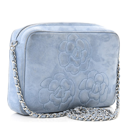 Chanel Suede Camellia Camera Case Light Blue 3 of 12