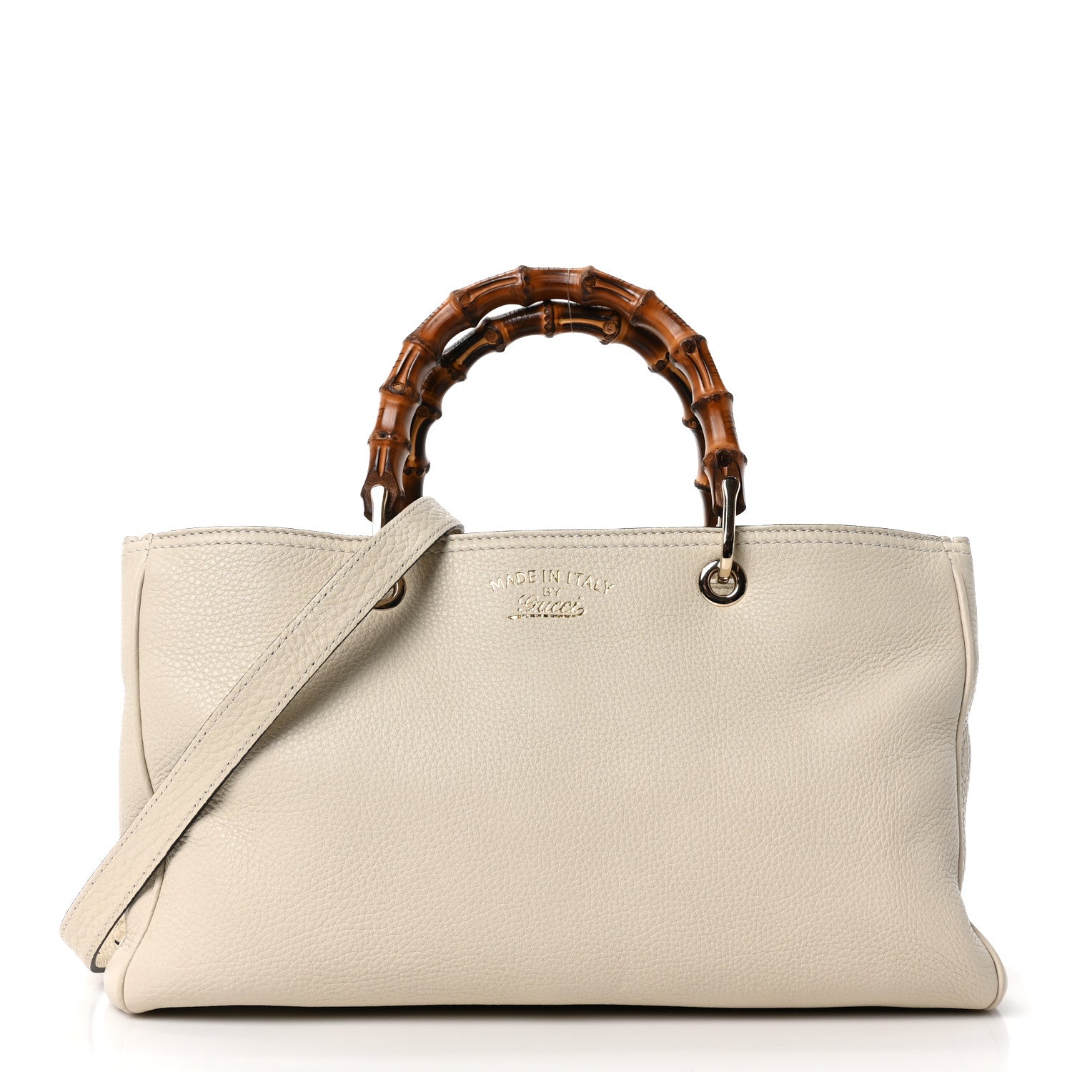 Gucci Pebbled Calfskin Medium Bamboo Shopper Tote Off White 1 of 10