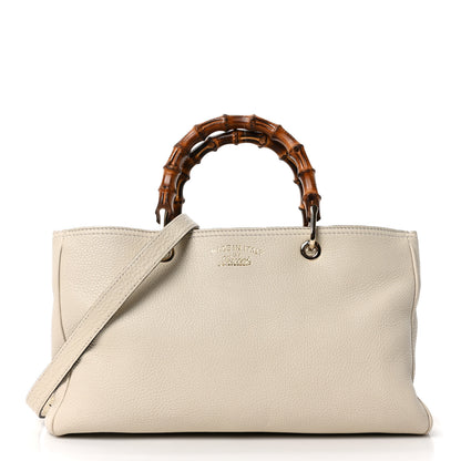 Gucci Pebbled Calfskin Medium Bamboo Shopper Tote Off White 1 of 10