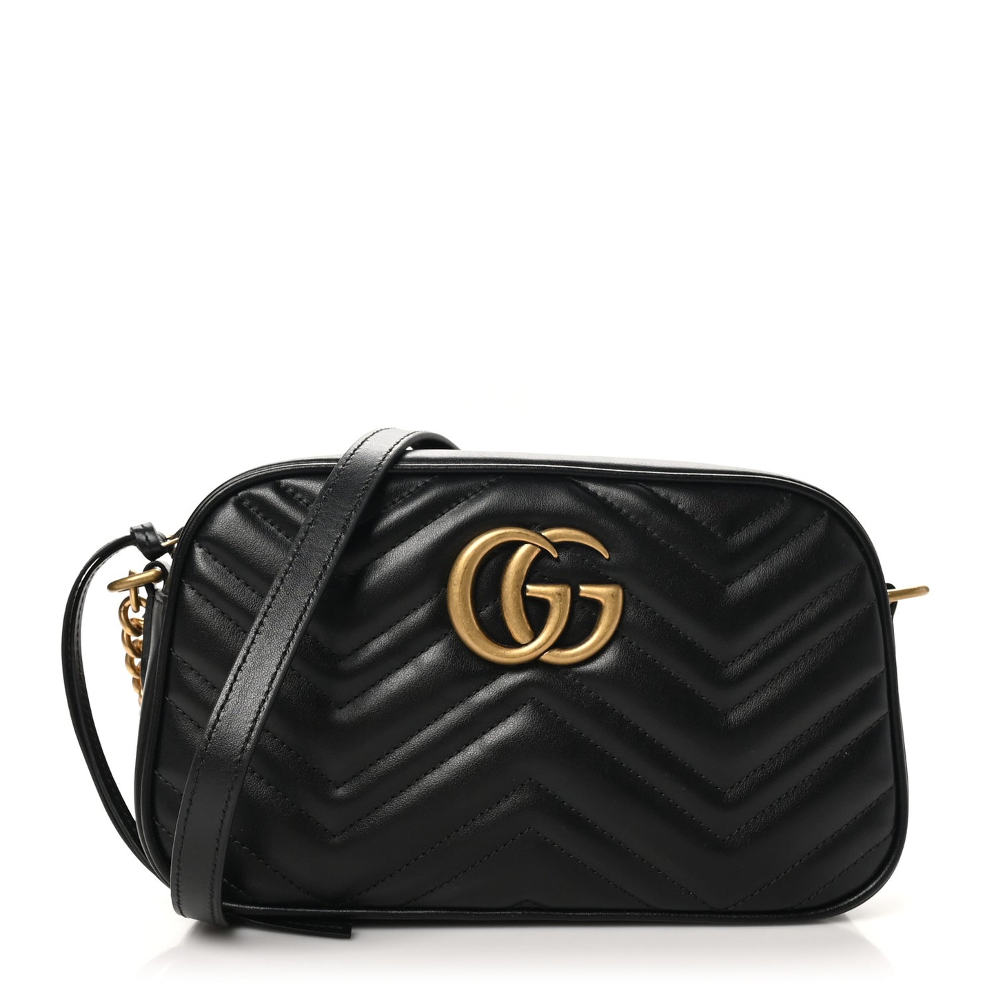 Calfskin Matelasse Small GG Marmont Chain Shoulder Bag Black
