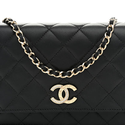 Chanel Lambskin Quilted Crystal CC Wallet On Chain WOC Black 9 of 11