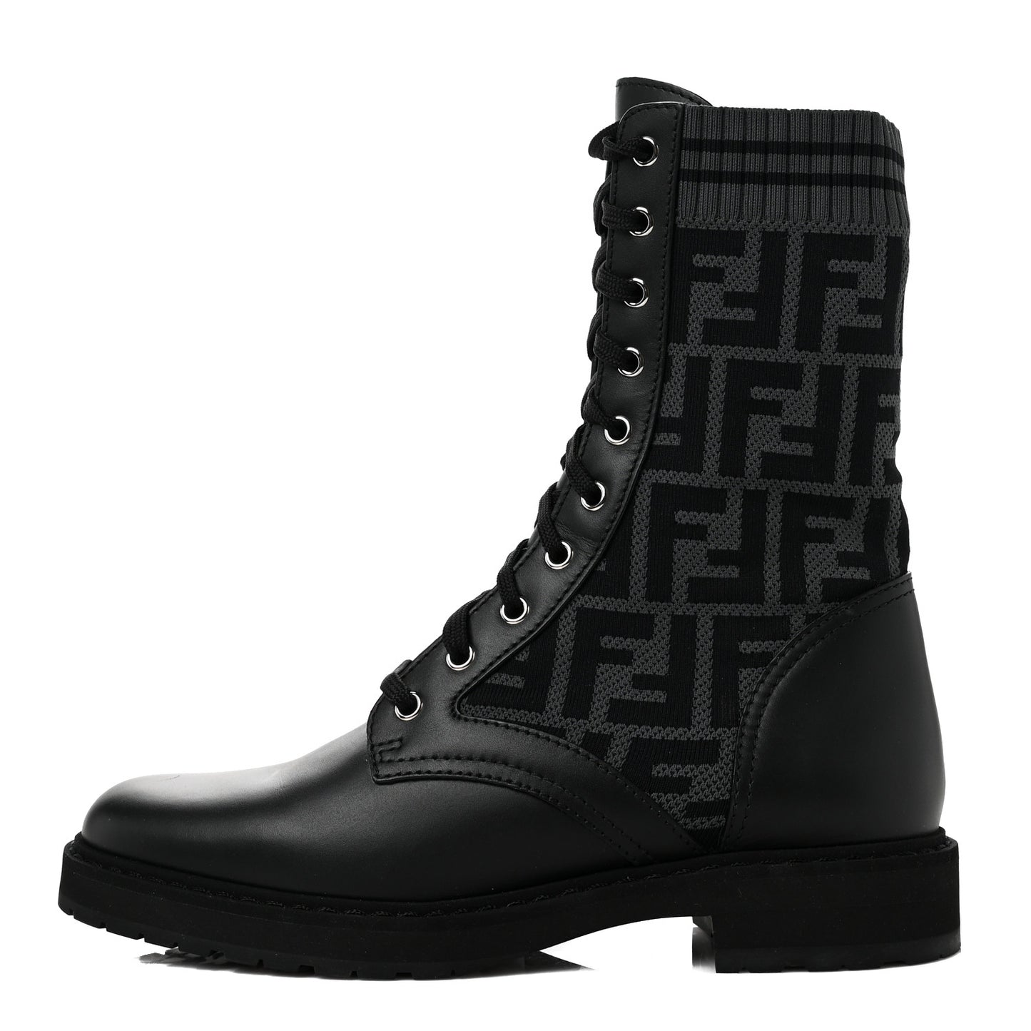 Calfskin Stretch Fabric FF Rockoko Biker Boots 40 Black Charcoal