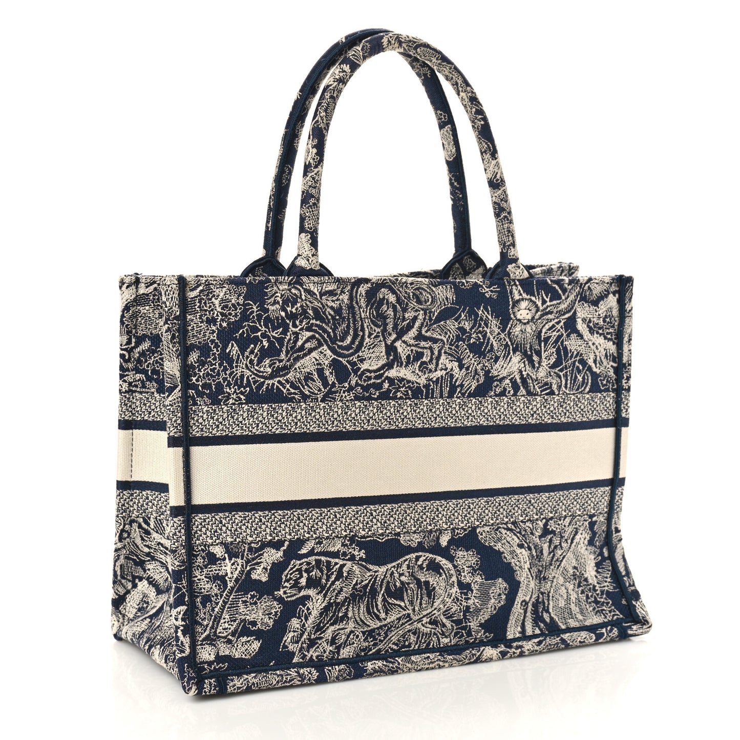 Canvas Embroidered Medium Dioriviera Toile De Jouy Reverse Book Tote Blue