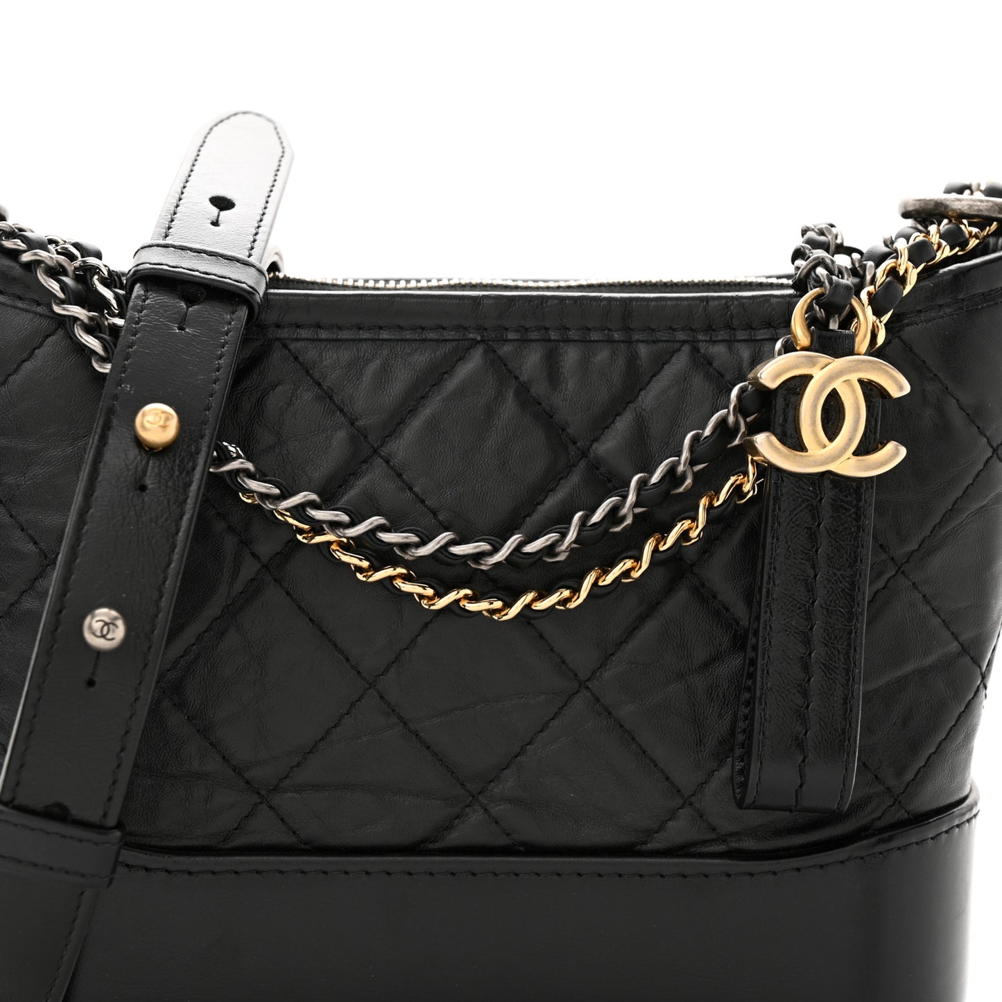 Aged Calfskin Quilted Small Gabrielle Hobo Black