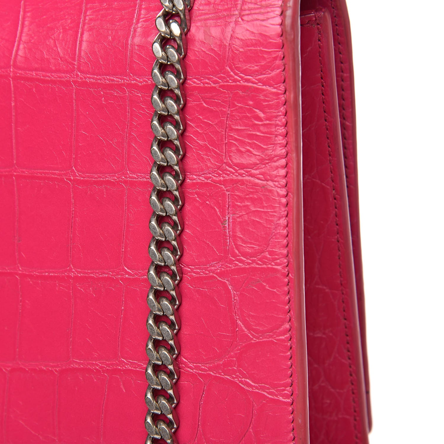 Saint Laurent Calfskin Crocodile Embossed Medium Classic Monogram Kate Tassel Satchel Fuchsia 10 of 15