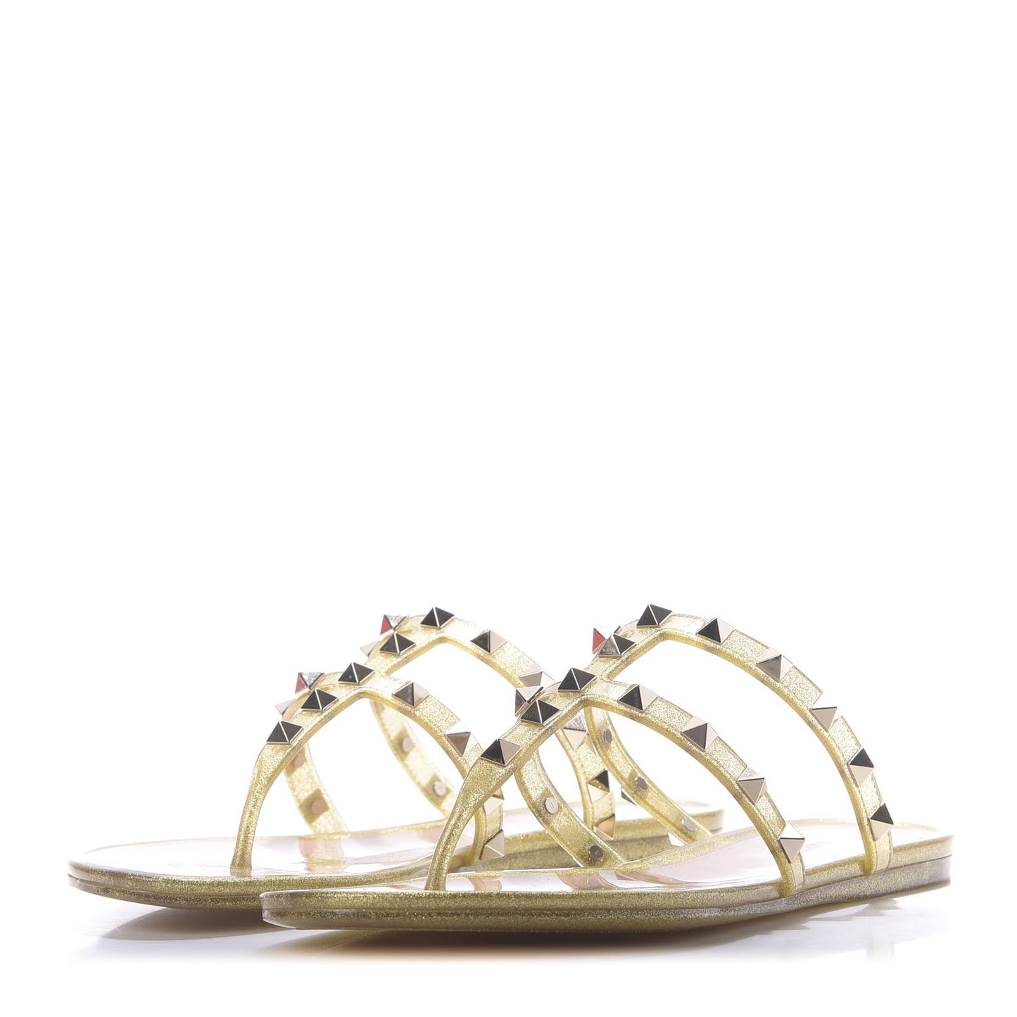 PVC Jelly Glitter Rockstud Caged Flat Thong Sandals 36 Oro