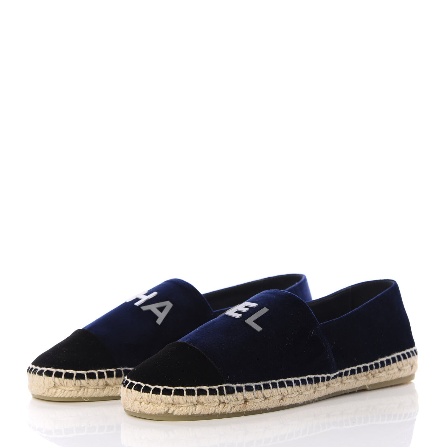 Chanel Velvet Logo Espadrilles 39 Navy Black 2 of 10