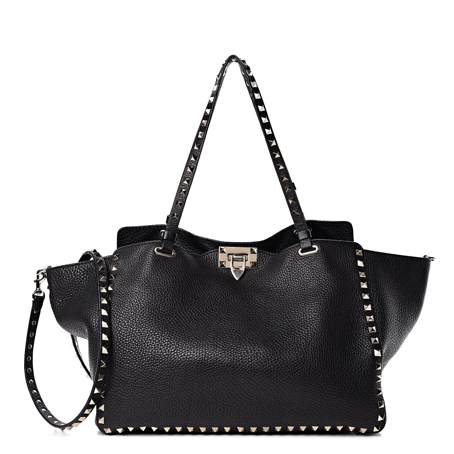 Valentino Garavani Pebbled Calfskin Medium Rockstud Tote Black 1 of 10