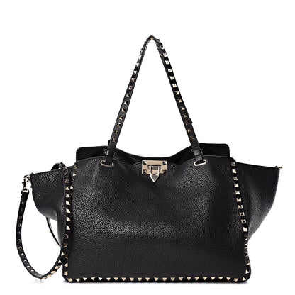 Valentino Garavani Pebbled Calfskin Medium Rockstud Tote Black 1 of 10