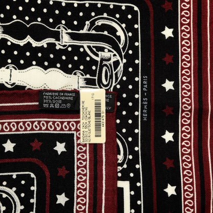 Hermes Cashmere Silk Coaching Bandana Scarf 55 Black Quetsche White 3 of 3
