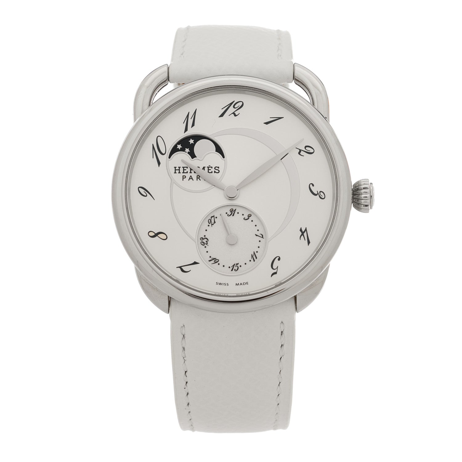 Hermes Stainless Steel Epsom 38mm Arceau Petite Lune Automatic Watch Blanc 1 of 5