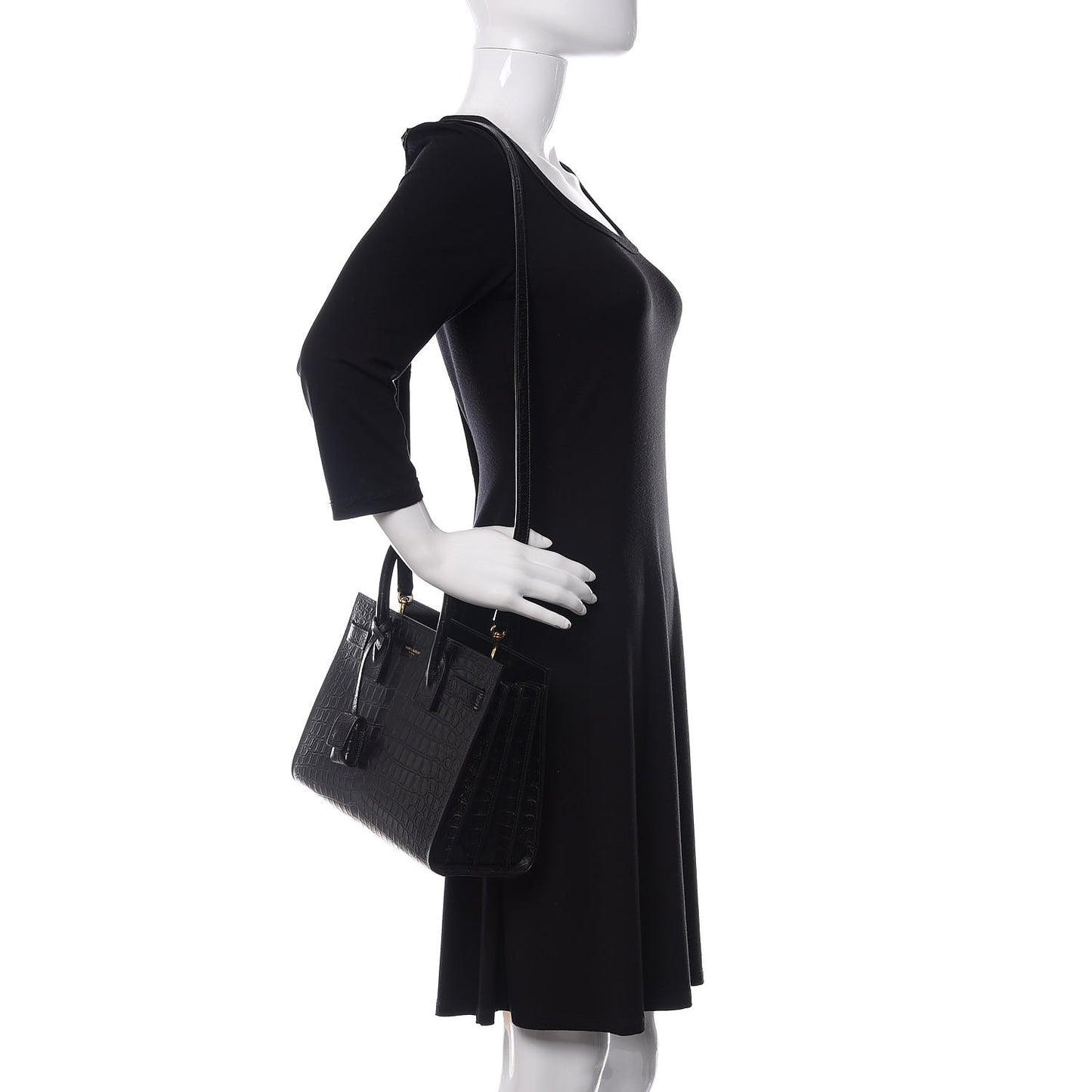 Calfskin Crocodile Embossed Baby Sac De Jour Black