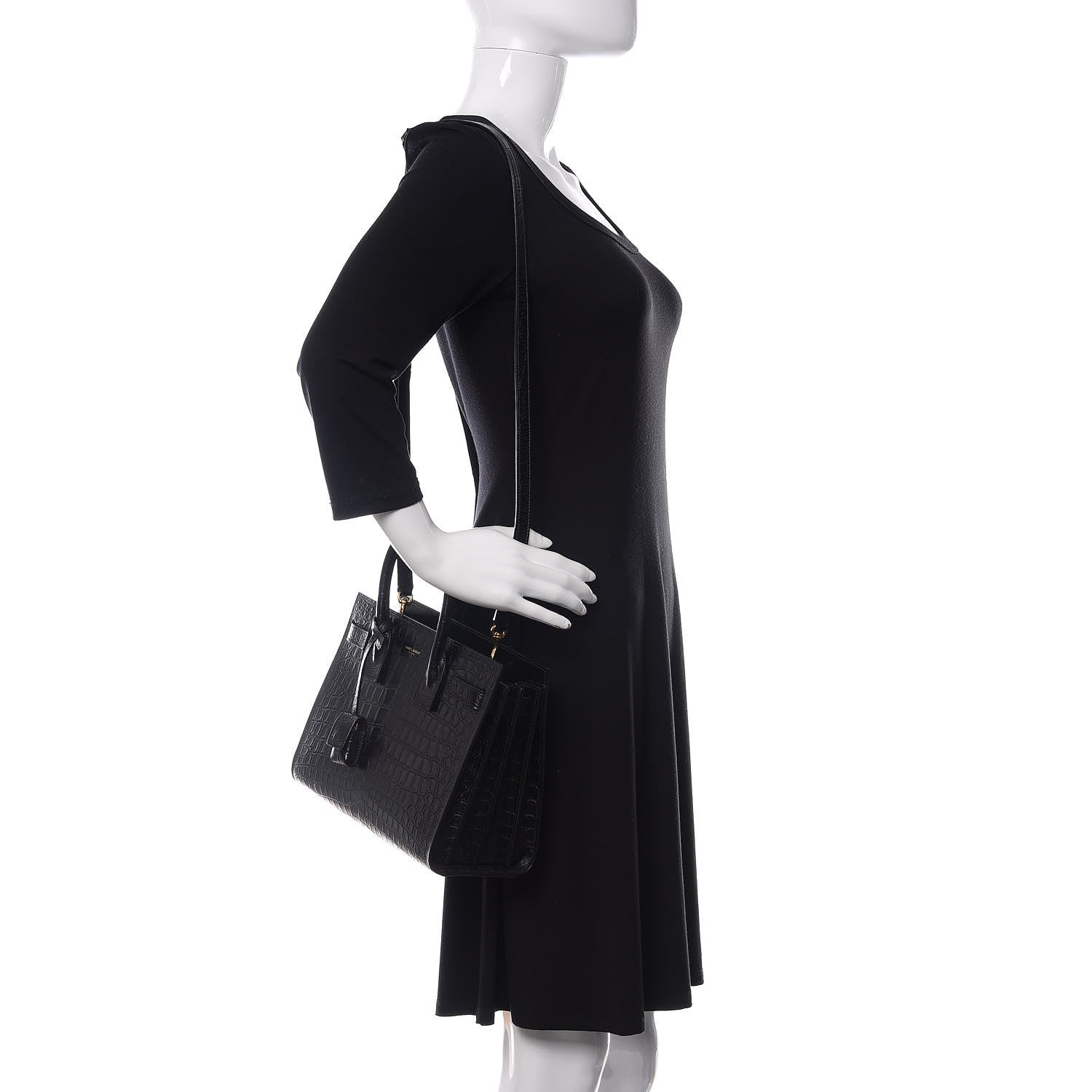 Saint Laurent Calfskin Crocodile Embossed Baby Sac De Jour Black 2 of 11